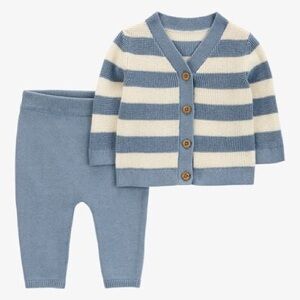 Striped Blue and Cream Cardigan Set